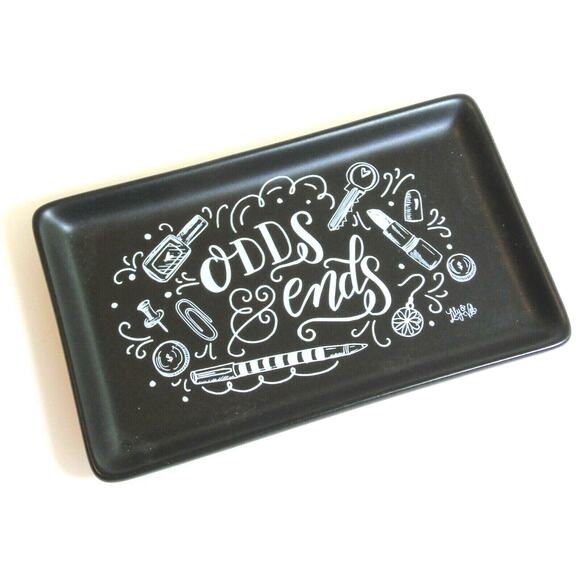 Primitives Trinket Tray Jewelry Dish Odds & Ends Black Ceramic Make Up Plate - Picture 4 of 4